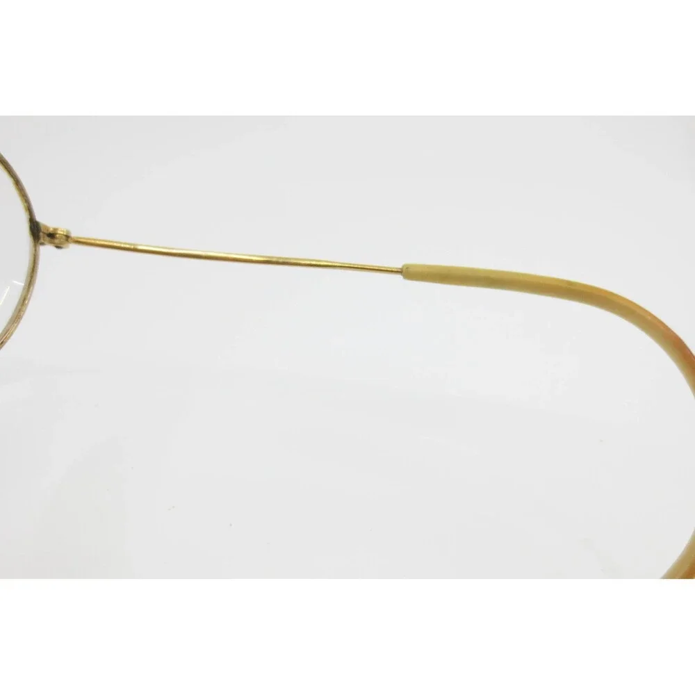 Vintage Gold Tone Round Wire Rim Eyeglasses Engraved Cable Temple Frames 36066
